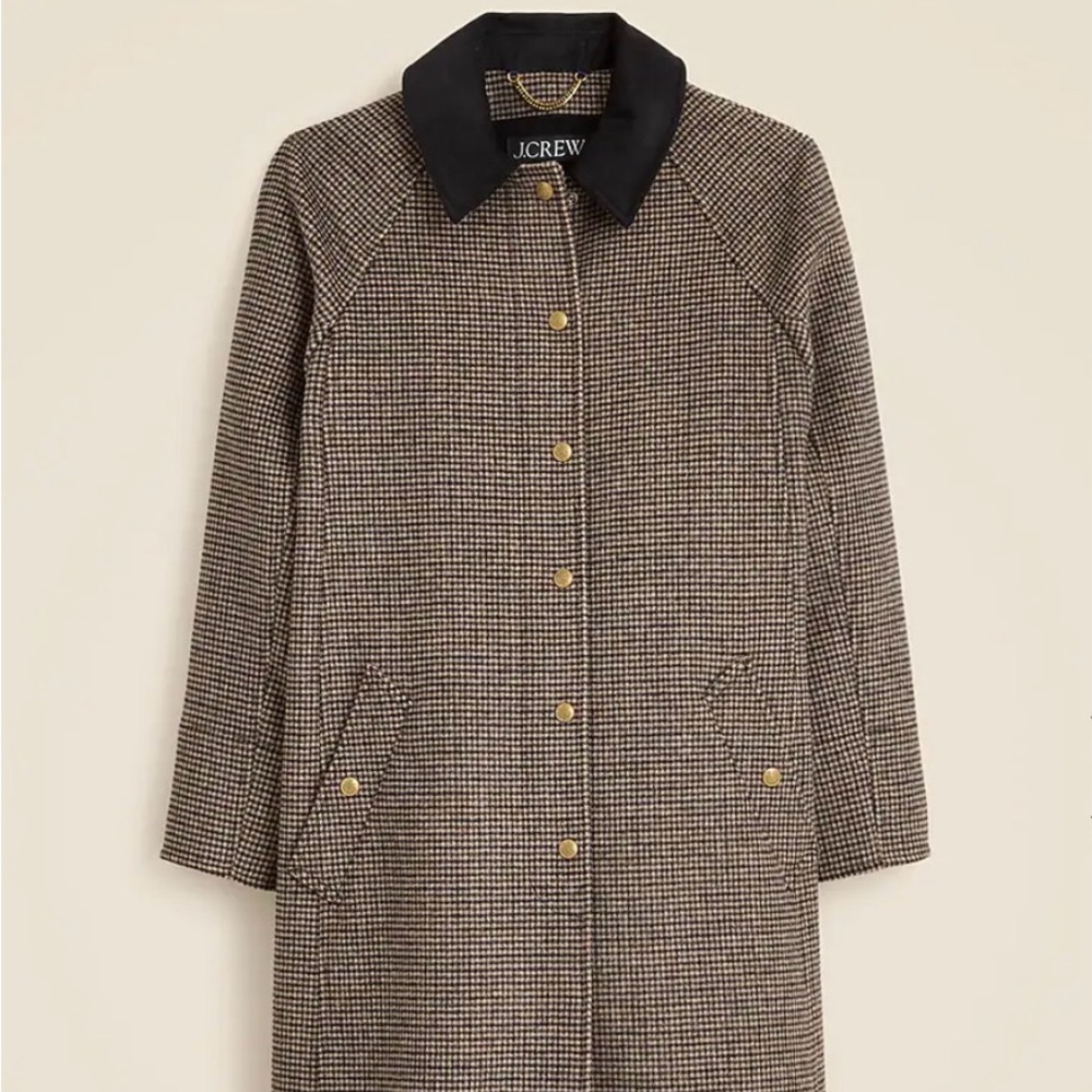 J. Crew Houndstooth Coat with Black Collar